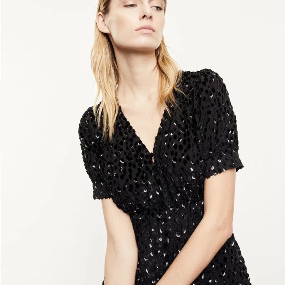 The Kooples Short Black Dress With Silver Polka Dots
